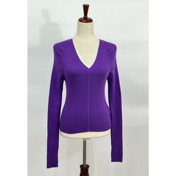 COLORUSH CSC Sz 1 S Jones Skinny V-Neck Ribbed Sweater Pullover Indigo NWT - Picture 1 of 7